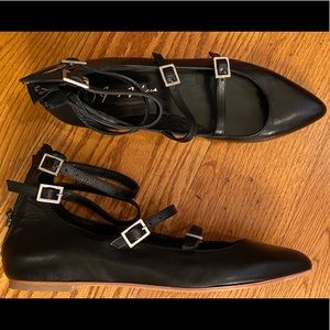 NWOT George J. Love 4-Buckle Flats, Black